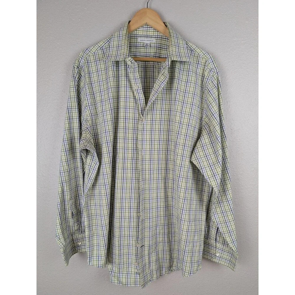 Banana Republic Button Up Blue‎ Yellow Check Long Sleeve Shirt XL
